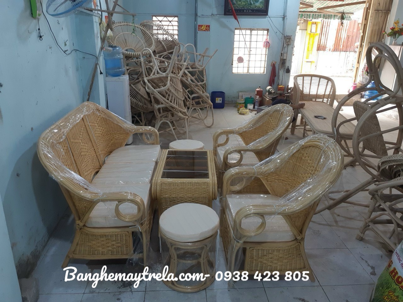 Bàn ghế sofa mây phòng khách